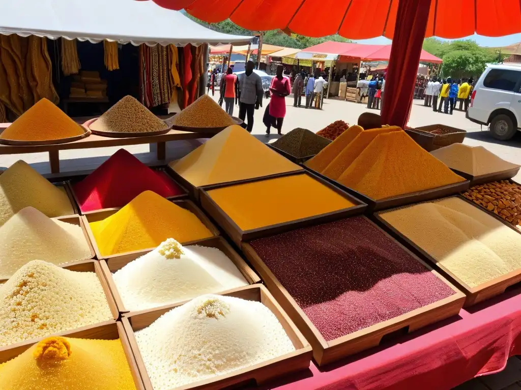 Receta halva sésamo africana: halva de sésamo en mercado tradicional africano, decorado y fragante bajo el sol cálido