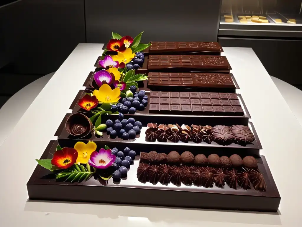 Receta de tabletas de chocolate artesanal adornando una elegante encimera de cocina