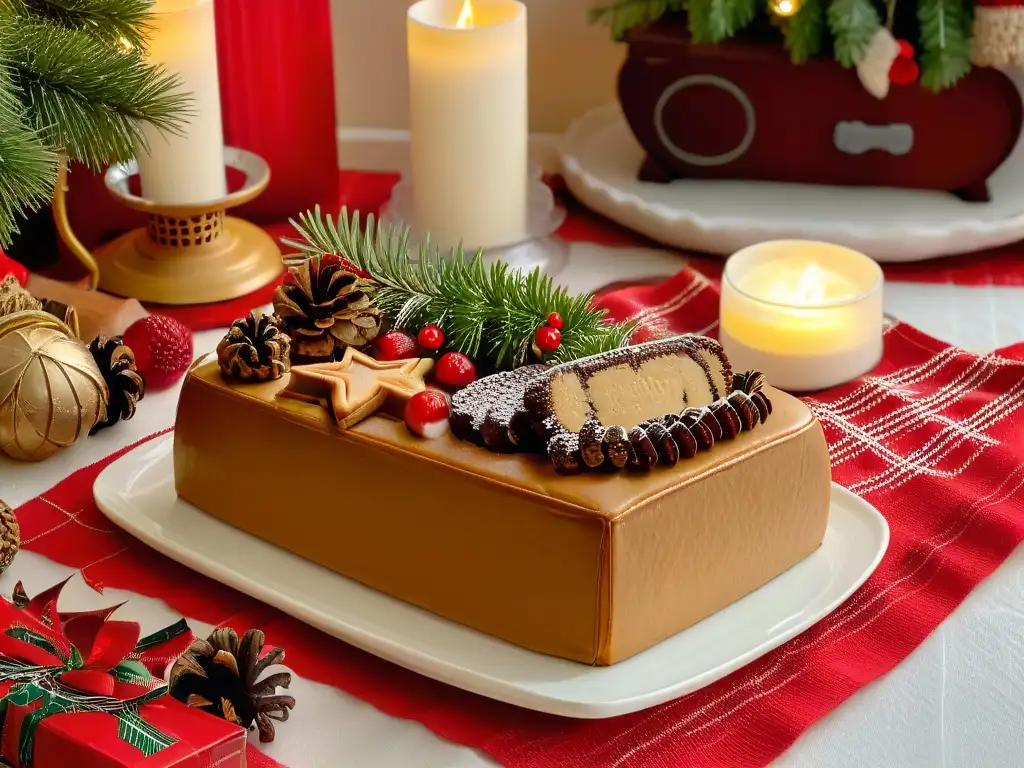 Recetas tradicionales repostería navideña: Mesa festiva con postres como galletas de jengibre, tronco de Navidad y bastones de caramelo