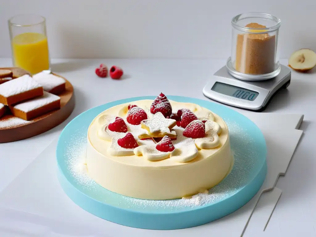 Escena de cocina diabética: ingredientes y herramientas vibrantes Repostería para diabéticos: escena serena de cocina blanca con utensilios y alimentos bajos en carbohidratos en perfecta armonía y luz natural