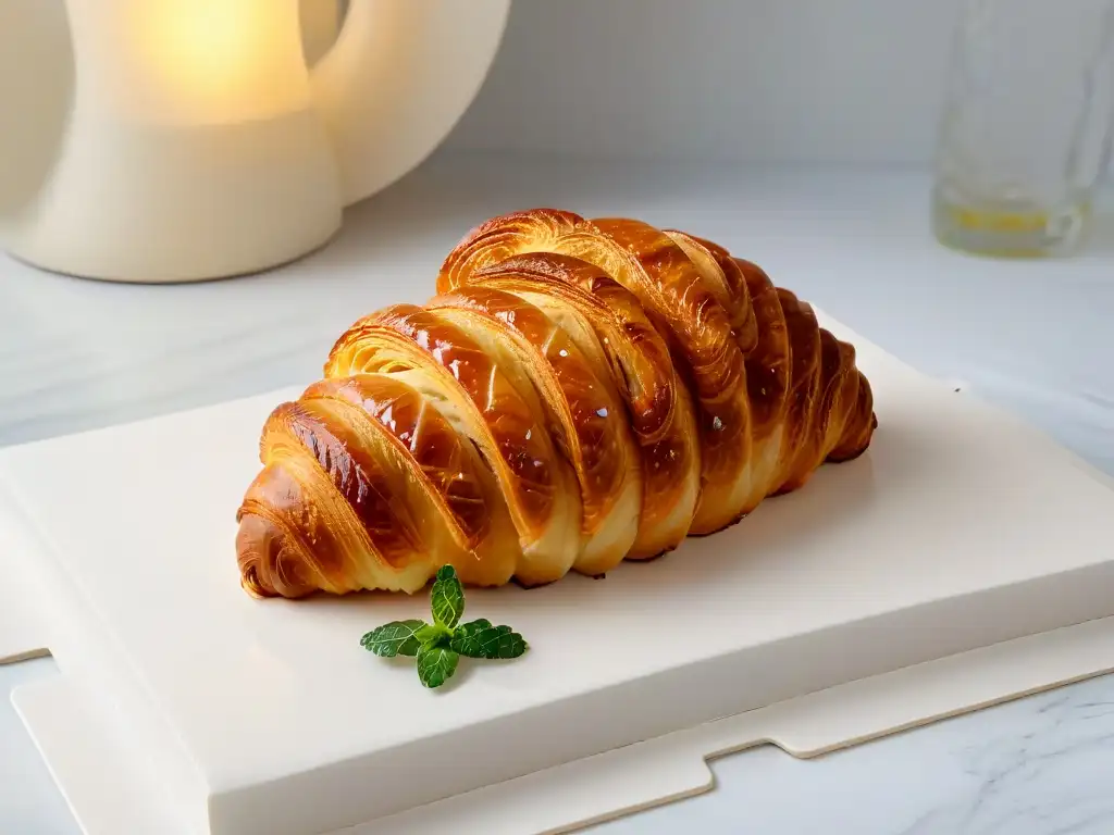 Repostería moderna reinventa clásicos con un croissant dorado en mármol con menta