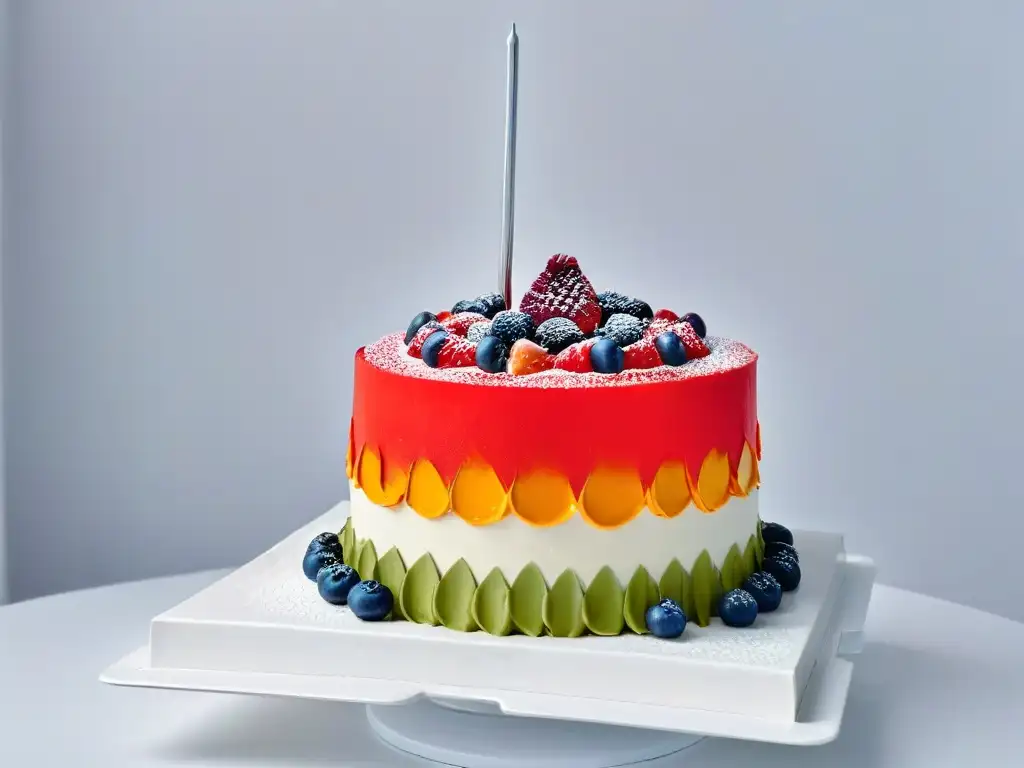 Repostería moderna con colores y sabores audaces en un pastel abstracto vibrante y elegante