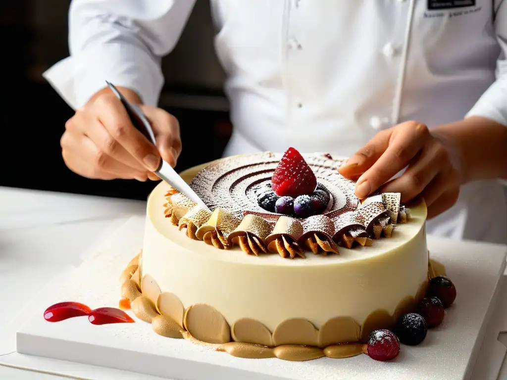 Un repostero ético creando una innovadora delicia con cuidado y arte