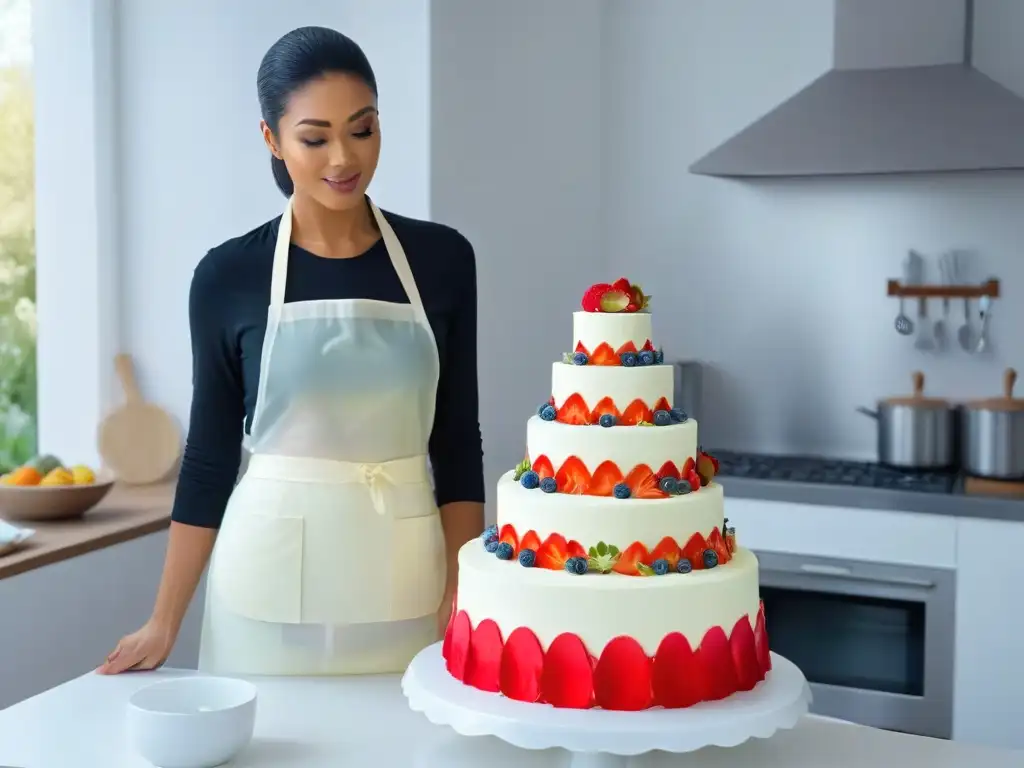Un repostero profesional interactúa con tecnología de Realidad Aumentada en una cocina moderna