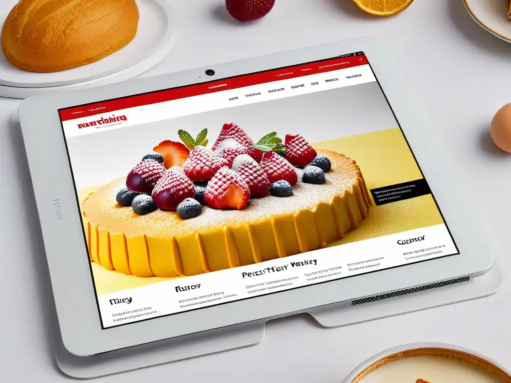 Revista digital sobre repostería innovadora en tablet moderno