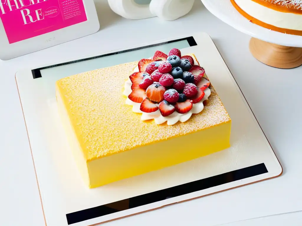 Revista digital de repostería con tendencias en una tablet moderna