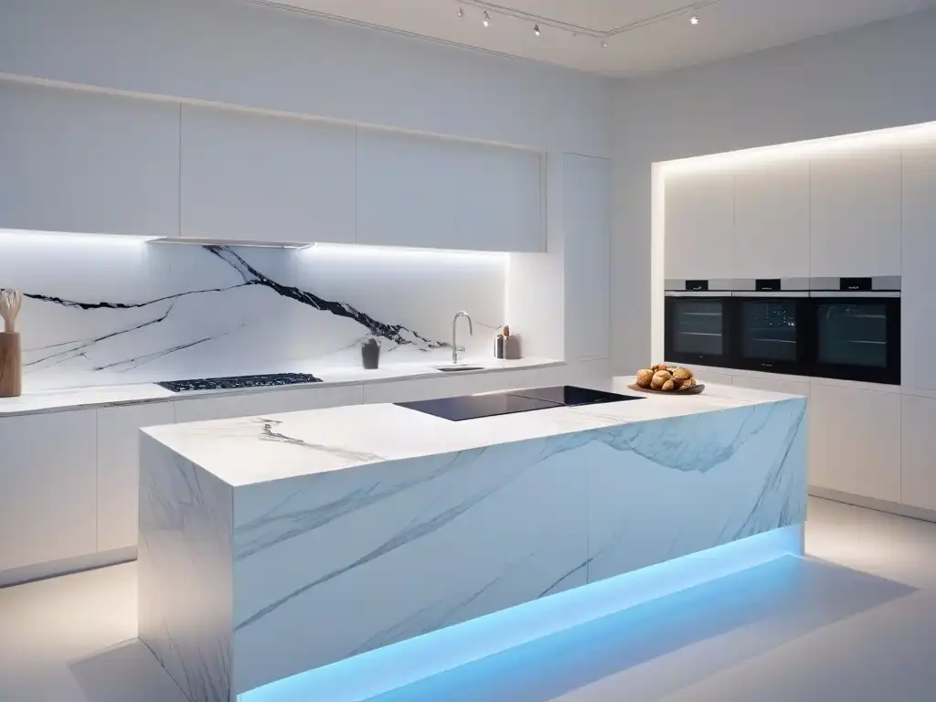 Imagen 8k de cocina moderna con utensilios de repostería elegantes Revistas repostería era digital: Cocina moderna minimalista con herramientas de repostería elegantes en mármol brillante
