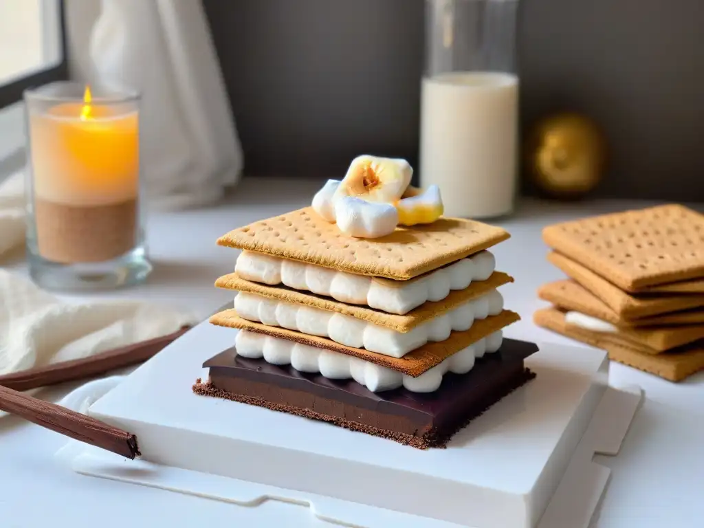 Un rincón acogedor para hacer s'mores caseros, con ingredientes listos para armar