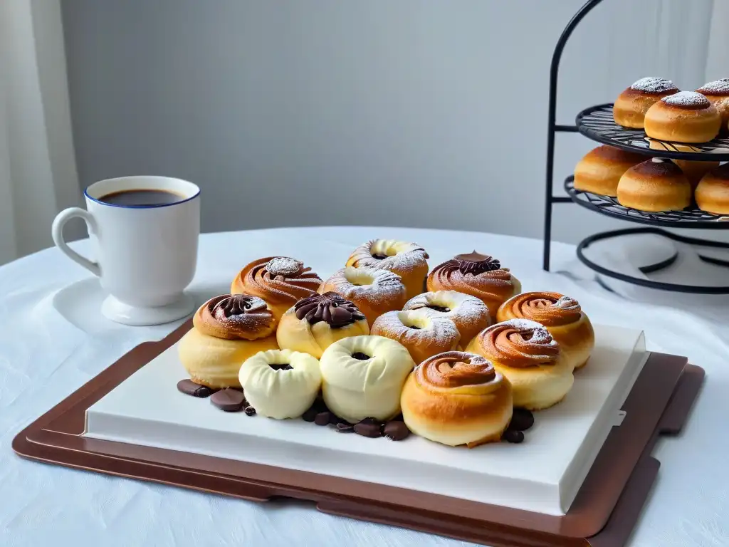 Un rincón acogedor del fika sueco con delicias tradicionales como kanelbullar y chokladbollar