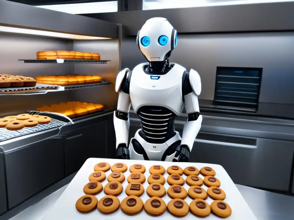 Un robot futurista hornea galletas en una cocina moderna