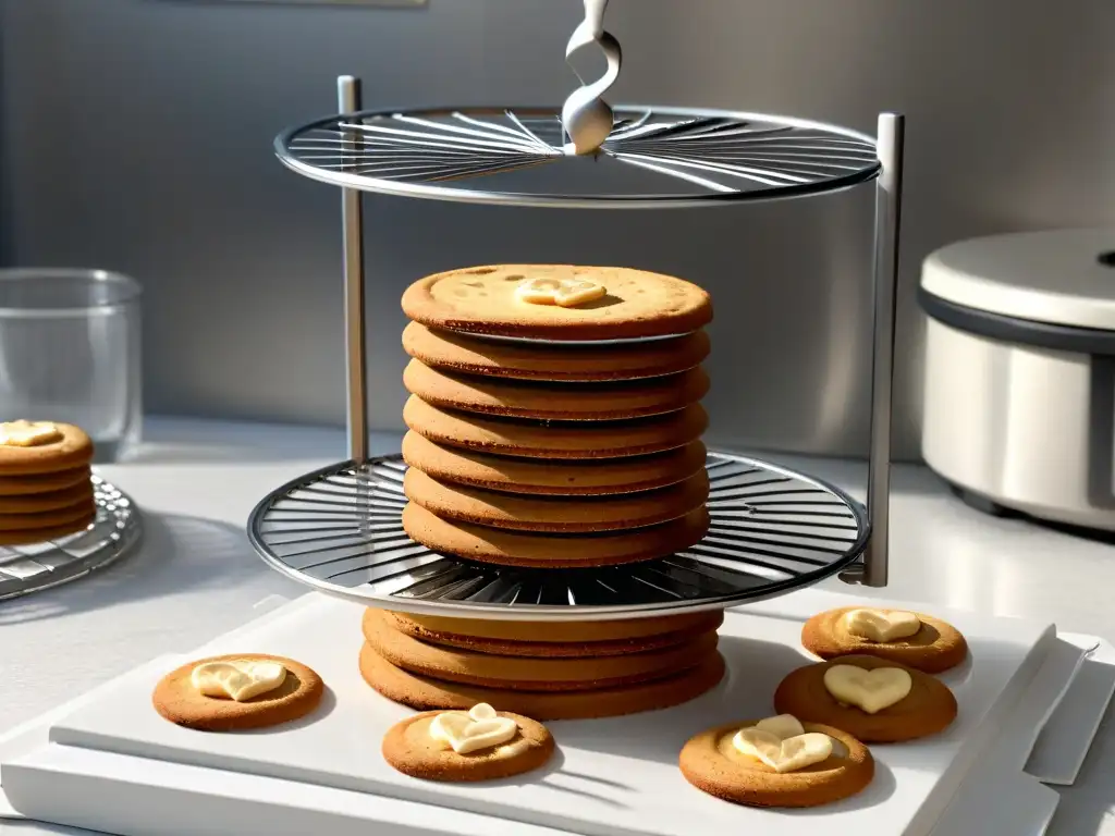 Un robot de ciencia ficción hornea galletas con precisión en una cocina futurista