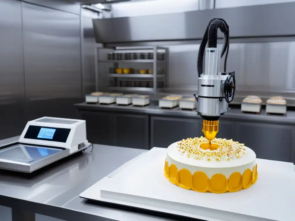 Robot repostero en laboratorio futurista con tecnologías avanzadas creaciones reposteras