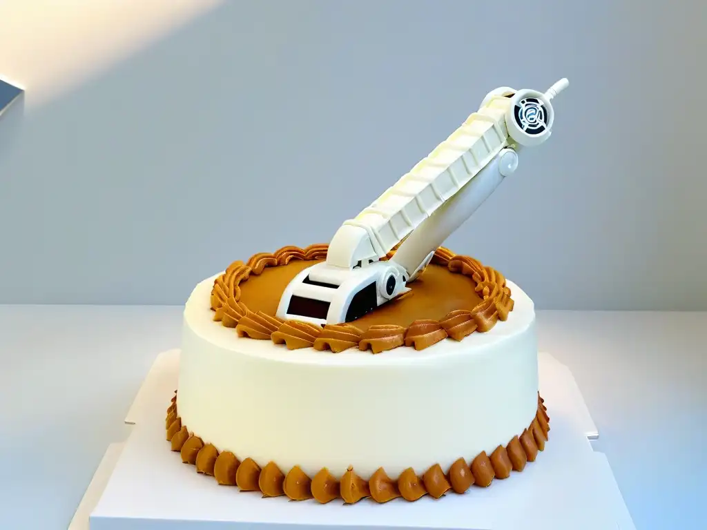 Robot decorando una tarta con delicadeza y precisión