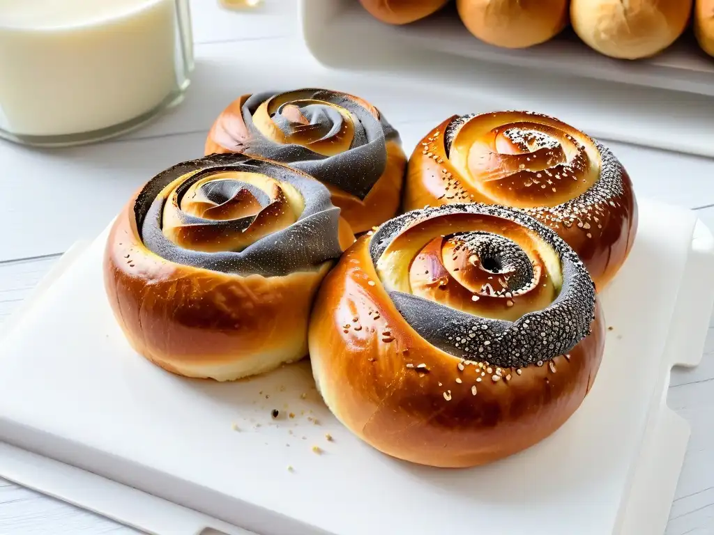 Dos rollos eslavos receta tradicional, uno de semillas de amapola y otro de nueces, sobre fondo blanco