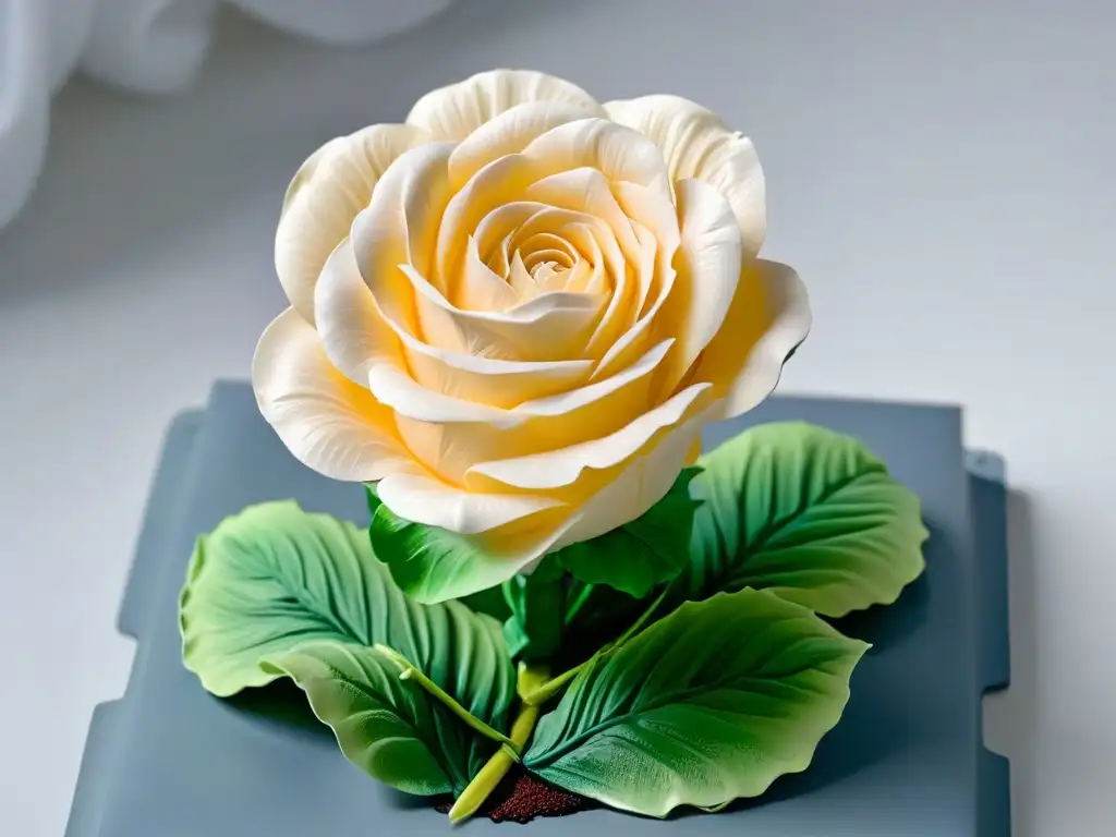 Una rosa de azúcar exquisitamente elaborada, mostrando cada detalle con precisión