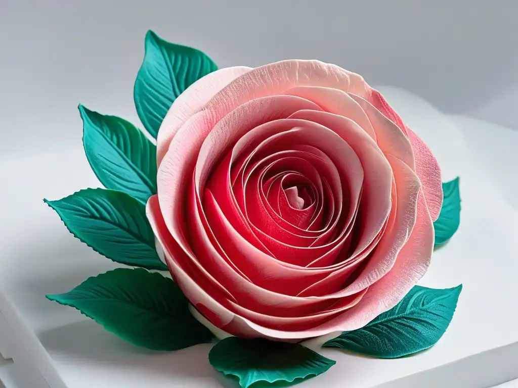 Rosa de azúcar impresa: belleza detallada y vibrante Una rosa de azúcar impresa comestible, detallada y vibrante en un fondo blanco