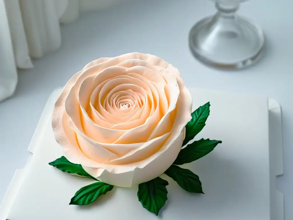 Una rosa de azúcar intricada y delicada, mostrando la historia y el arte de la repostería en cada detalle de sus pétalos