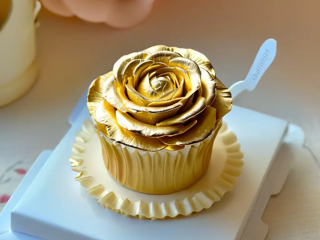 Una rosa de oro comestible en una magistral decoración de repostería personalizada con técnicas de lettering