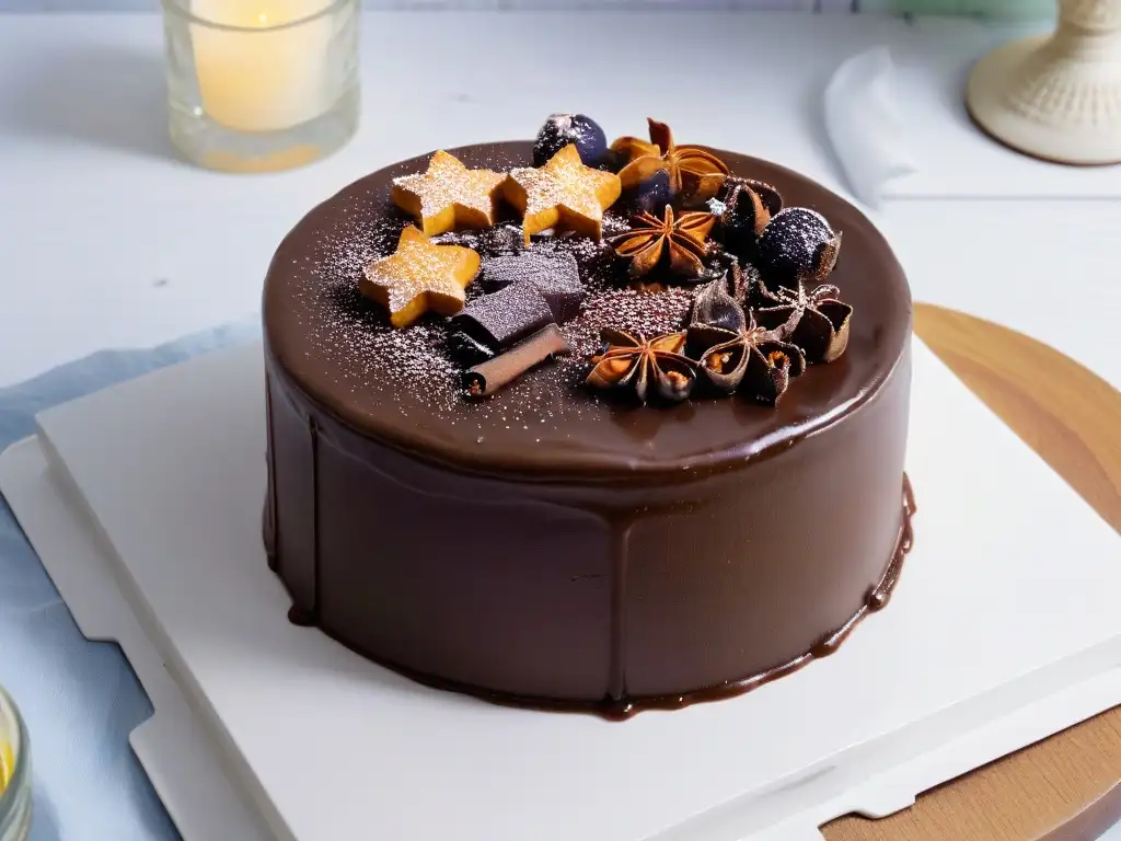 Delicioso pastel de chocolate con especias aromáticas Potenciar sabor en postres con especias: Detalle de un exquisito pastel de chocolate con especias aromáticas