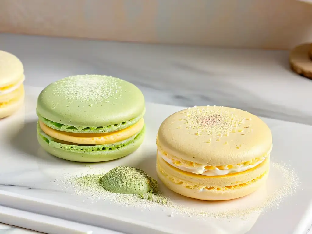 Macaron saludable y delicado sobre mármol moderno