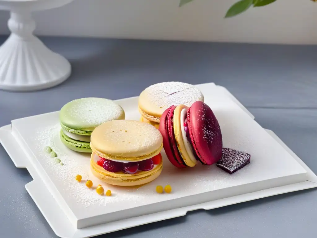 Un macaron saludable y delicioso con frambuesa fresca, en plato moderno