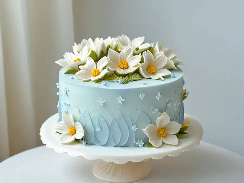 Participación satisfactoria en repostería: Detalle de tarta de tres pisos con decoraciones florales y dorado comestible