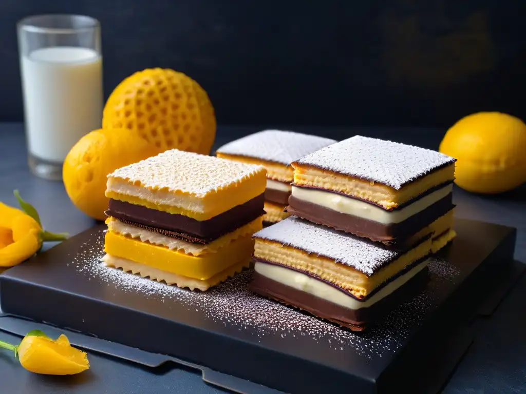 Selección exquisita de alfajores latinoamericanos, decorados con coco, chocolate y azúcar glas