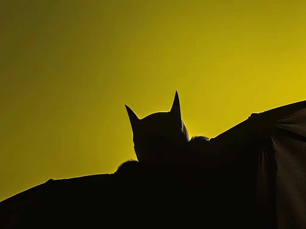 Silueta de murciélago negro sobre fondo amarillo, evocando el logo de Batman