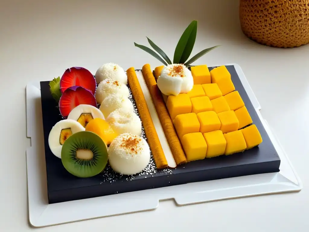 Postres Subsaharianos: Maíz y Coco en Armonía Una sinfonía de postres subsaharianos con maíz y coco en un plato minimalista