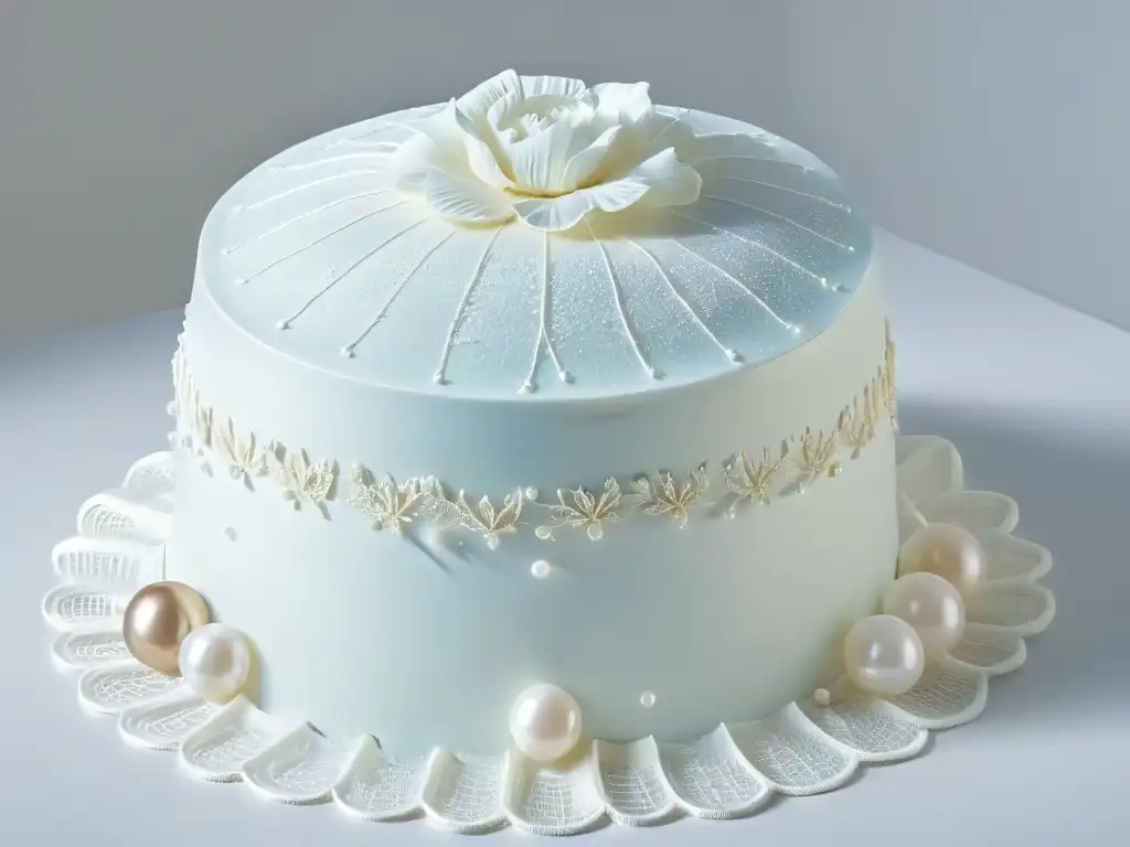 Sombrero de chef blanco con encaje de azúcar y perlas comestibles, reflejando el legado de Antonin Carême en repostería