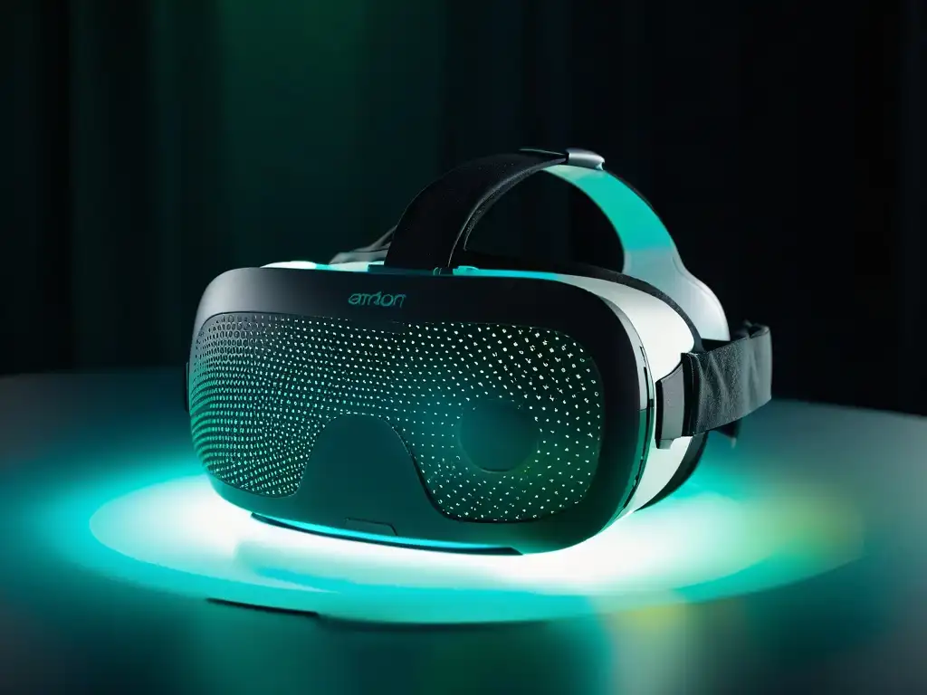 Inmersión futurista: auriculares de realidad virtual en un brillo etéreo Sumérgete en el mundo de la repostería con esta imagen de un auricular de Realidad Virtual en repostería, brillando en un aura etérea