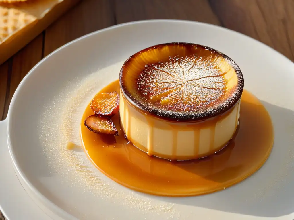 Suntuoso crème brûlée con corteza de azúcar, resalta textura y contraste, ideal sustituir azúcar postres recetas