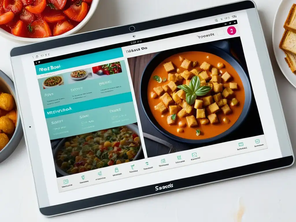 Una tableta moderna muestra un elegante libro de recetas digital