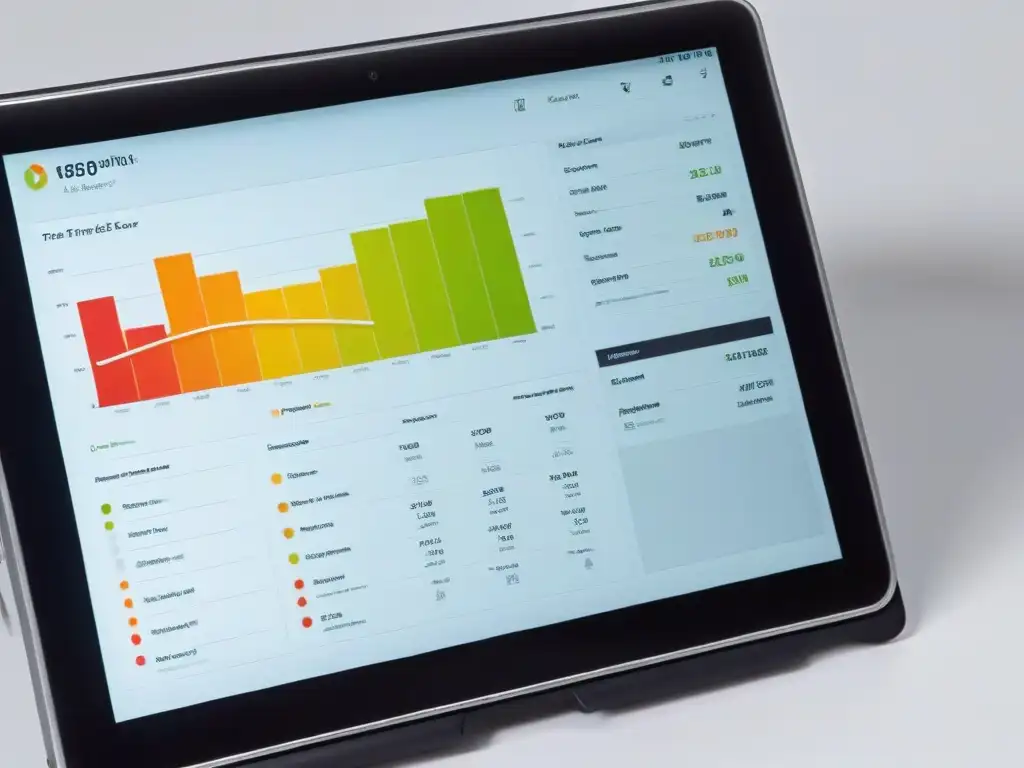 Tableta moderna con aplicación de gestión de pedidos para reposteros: gráficos coloridos y diseño minimalista