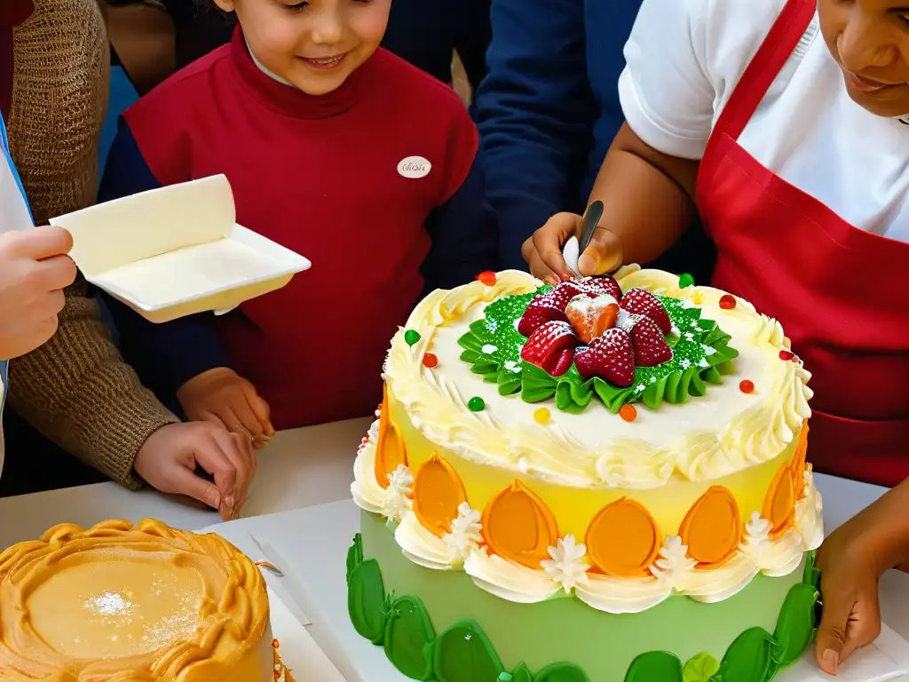 Talleres de repostería inclusiva adaptados: Diversidad de edades y fondant colorido en armonía, creando juntos con alegría