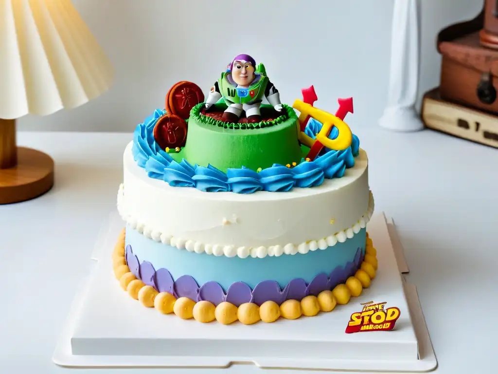 Pastel de Toy Story decorado con maestría y detalle Una tarta Toy Story receta fácil con decoración detallada de Woody, Buzz Lightyear y otros personajes, en un diseño minimalista y vibrante