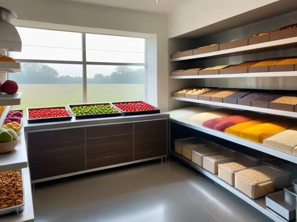 Cocina ecológica para hornear: ingredientes sostenibles en un ambiente sereno Tendencias alimenticias sostenibles en repostería: cocina moderna con ingredientes orgánicos y herramientas reutilizables en estantes minimalistas