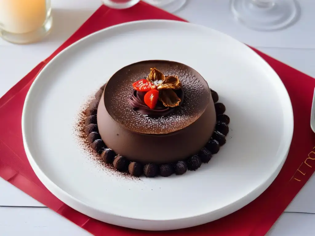 Un tentador trufa de chocolate y chile sobre un elegante plato blanco