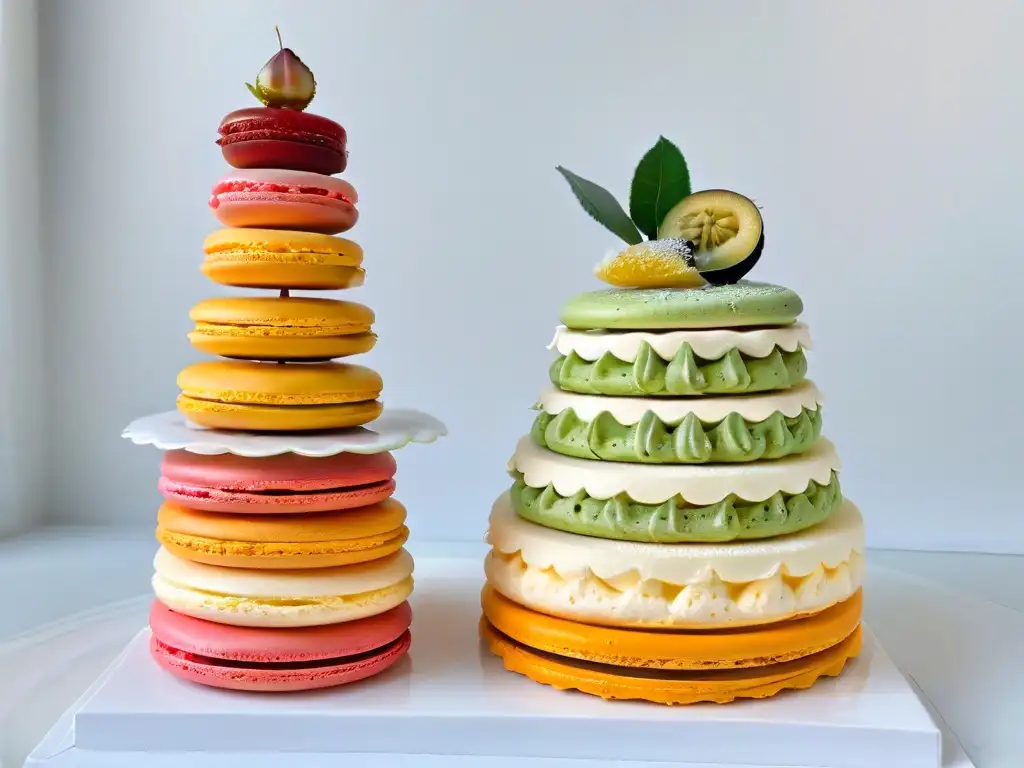 Una torre de macarons coloridos y exóticos en espiral, que combina sabores exóticos repostería con elegancia pastel