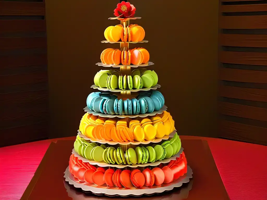 Torre de macarons multicolores, representando diversidad cultural con diseños únicos