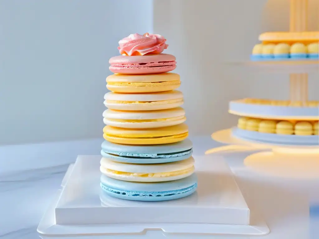 Torre de macarons pastel para bodas, elegante y sofisticada