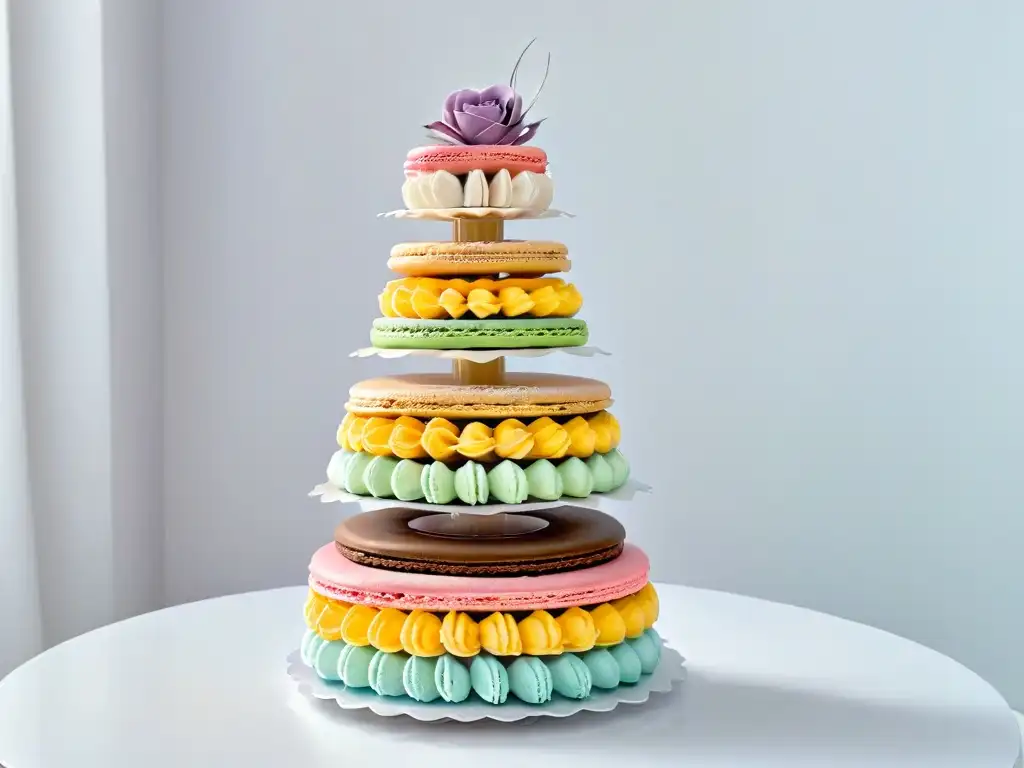 Torre de macarons en tonos pastel, una sinestesia en repostería