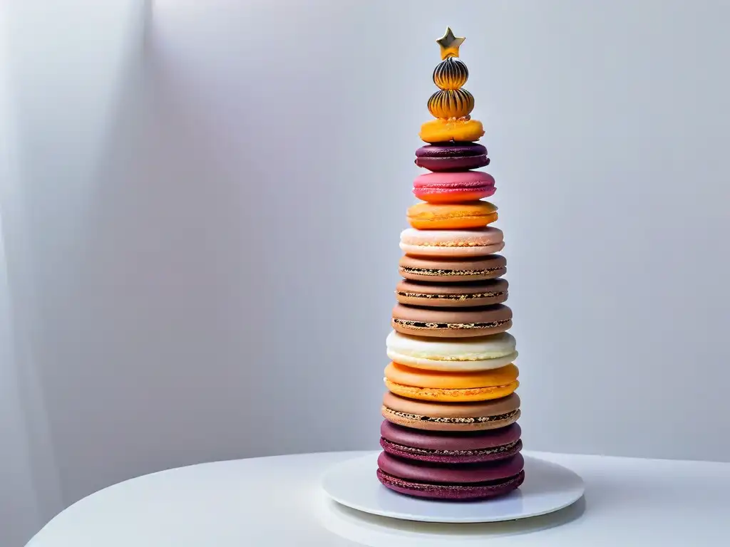 Un torre de macarons vibrante y multicolor, muestra impacto de colores