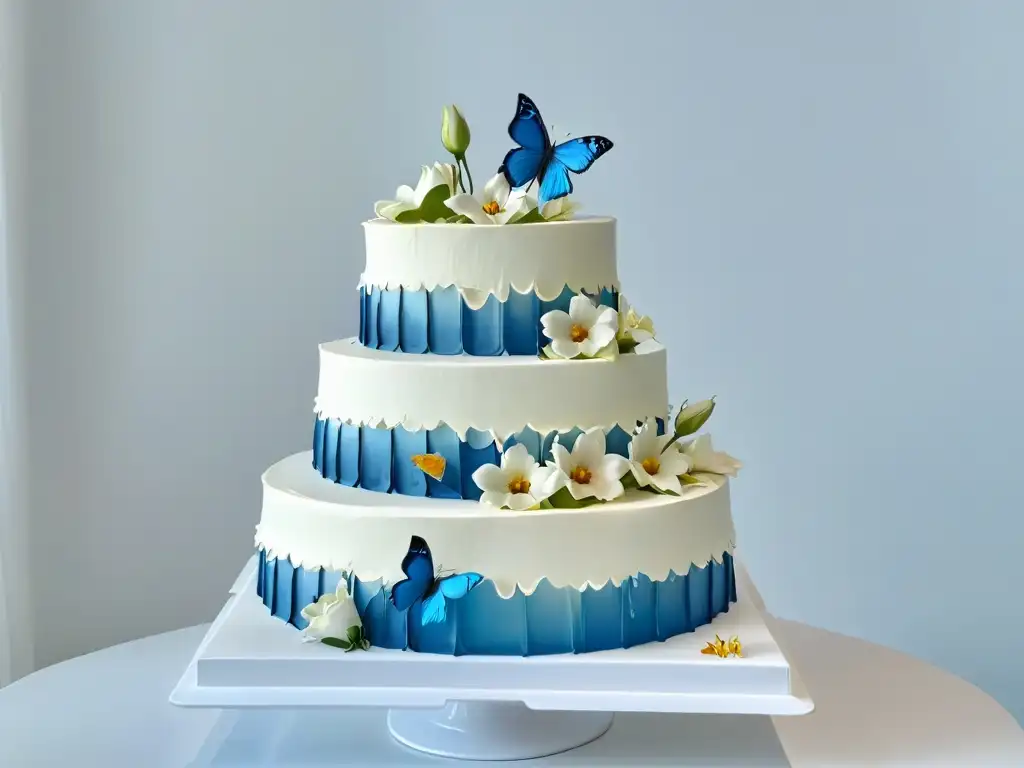 Una torta de bodas delicadamente decorada con detalles tradicionales y elementos de realidad aumentada, fusionando repostería, tradición y tecnología