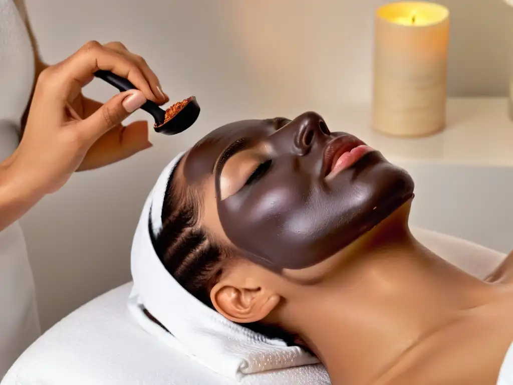 Un tratamiento de chocolaterapia en un spa, resaltando los beneficios del chocolate en belleza y bienestar