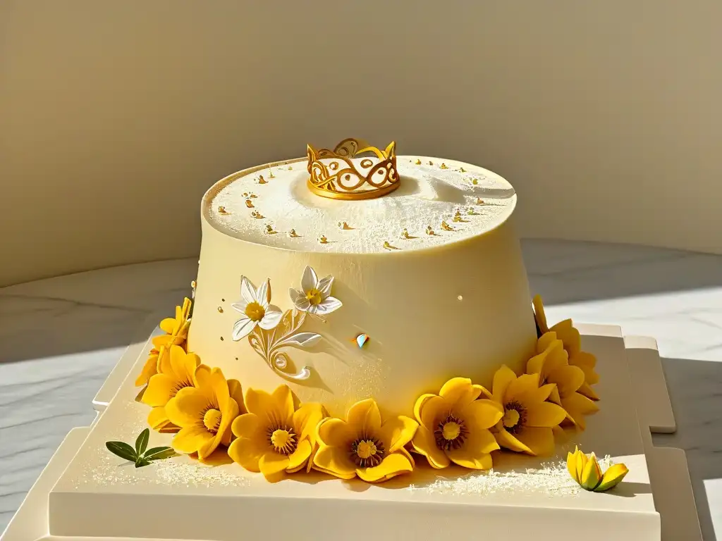 Trofeo dorado en forma de gorro de chef, con detalles de repostería, en encimera de mármol iluminada