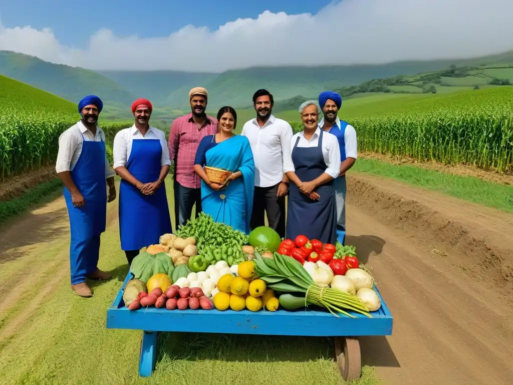 Unidos en la diversidad, productores de ingredientes de comercio justo posan orgullosos en su granja