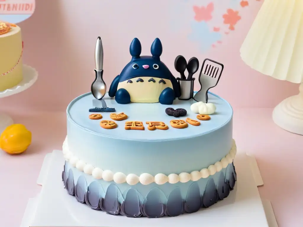 Un universo de utensilios de repostería inspirados en Studio Ghibli, grabados con Totoro, Kiki y Chihiro, sobre un fondo pastel