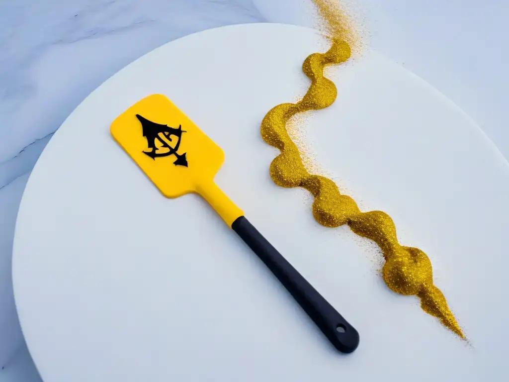 Espátula de cocina con símbolo de Harry Potter en mármol negro Utensilio repostería Harry Potter: espátula negra con rayo grabado, en encimera de mármol con brillos dorados