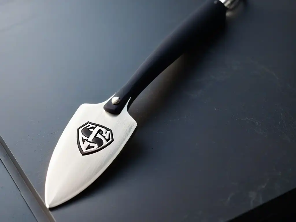 Spatula de cocina plateada con emblema de superhéroe Marvel Utensilio de repostería de superhéroes: Espátula plateada con emblema de Marvel sobre encimera de granito